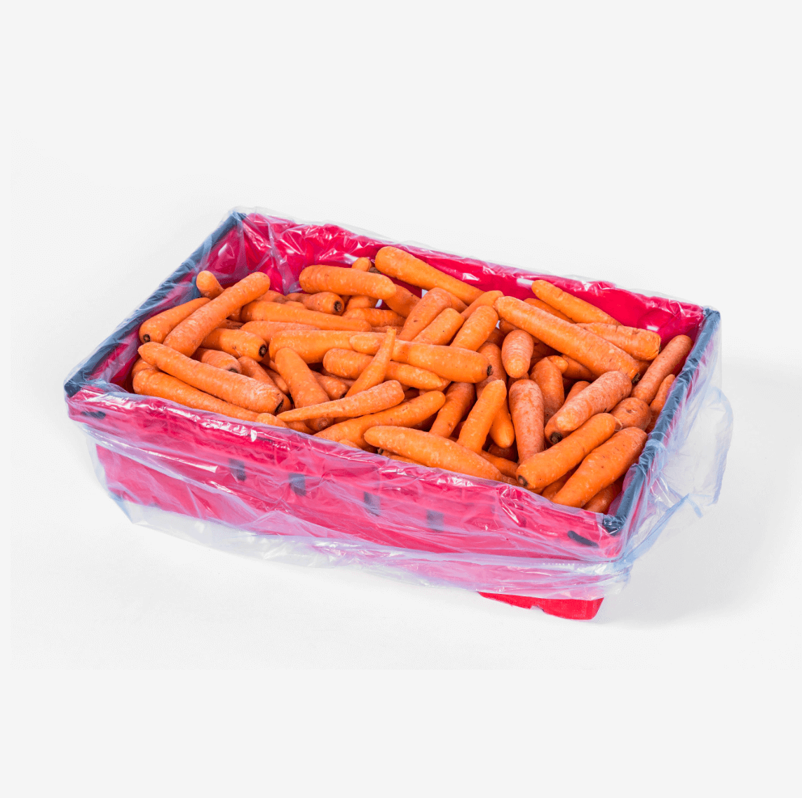 Carrots in tray with liner